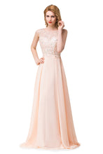 A-line Chiffon Sequins Crew Sweep-length Prom Dresses