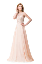 A-line Chiffon Sequins Crew Sweep-length Prom Dresses
