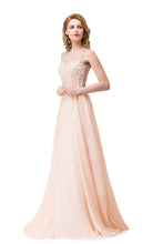 A-line Chiffon Sequins Crew Sweep-length Prom Dresses