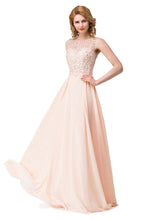 A-line Chiffon Sequins Crew Sweep-length Prom Dresses
