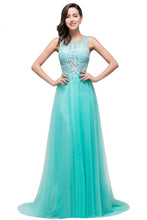 A-line Court Train Tulle Evening Dress with Appliques