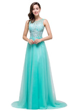 A-line Court Train Tulle Evening Dress with Appliques
