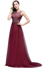 A-line Court Train Tulle Evening Dress with Appliques