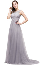 A-line Court Train Tulle Evening Dress with Appliques