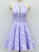 A-Line Crew Above-Knee Lilac Satin Homecoming Dress with Pockets  PD271