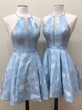 A-Line Crew Above-Knee Lilac Satin Homecoming Dress with Pockets  PD271