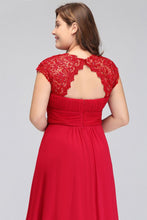 A-Line Crew Floor length Plus size Cap sleeves Lace Chiffon Evening Dresses with Appliques