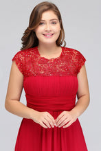 A-Line Crew Floor length Plus size Cap sleeves Lace Chiffon Evening Dresses with Appliques