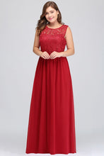 A-Line Crew Floor Length Sleeveless Plus size Lace Chiffon Evening Dresses
