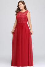 A-Line Crew Floor Length Sleeveless Plus size Lace Chiffon Evening Dresses