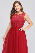A-Line Crew Floor Length Sleeveless Plus size Lace Chiffon Evening Dresses