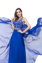 A-line Crew Floor-length Sleeveless Tulle Prom Dresses with Crystal Beads