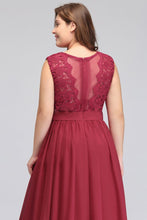 A-Line Crew Long Plus size Sleeveless Lace Chiffon Evening Dresses with Sash