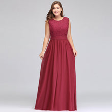 A-Line Crew Long Plus size Sleeveless Lace Chiffon Evening Dresses with Sash