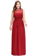 A-Line Crew Long Sleeveless Plus size Chiffon Evening Dresses with Ruffles Bow