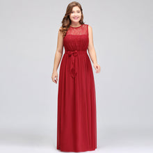 A-Line Crew Long Sleeveless Plus size Chiffon Evening Dresses with Ruffles Bow