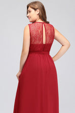 A-Line Crew Long Sleeveless Plus size Chiffon Evening Dresses with Ruffles Bow