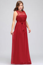 A-Line Crew Long Sleeveless Plus size Chiffon Evening Dresses with Ruffles Bow