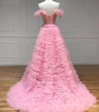A Line Custom-Made Long Off the Shoulder Sweetheart Prom Dresses with Split GJS735
