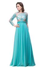 A-line Floor-length Long-Sleeve Crew Sash Formal Dresses