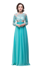 A-line Floor-length Long-Sleeve Crew Sash Formal Dresses