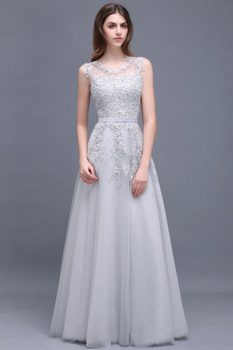 A-line Floor-length Tulle Prom Dress with Appliques