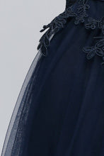 A-line Half Sleeves Floor Length Slit Appliqued Tulle Prom Dresses with Sash