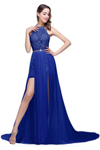 A-line Halter Chiffon Evening Dress with Lace