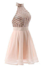 A-Line Halter Short Pink Chiffon Homecoming/Cocktail Dress with Sequins PD064