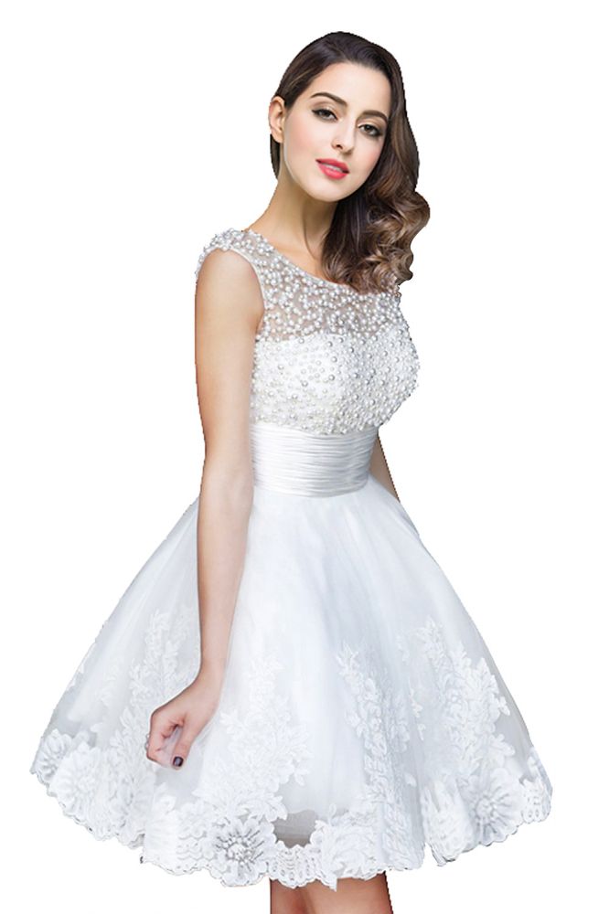A-line Jewel Tulle Party Beading Dress