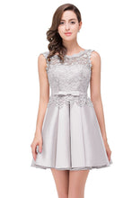 A-line Knee-length Satin Homecoming Dress with Lace