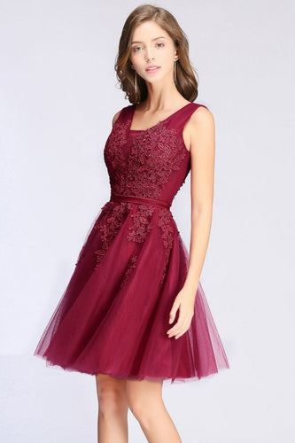 A-line Knee-length Tulle Prom Dress with Appliques