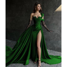 A Line Lace Appliques High Split Black Long Prom Formal Dress