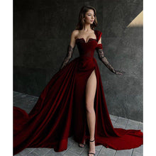 A Line Lace Appliques High Split Black Long Prom Formal Dress