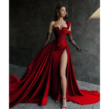 A Line Lace Appliques High Split Black Long Prom Formal Dress