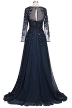 A-line Long Sleeves Plus Size Floor Length Crystals Tulle Prom Dresses