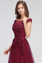 A-line Off-shoulder Floor-length Tulle Appliques Prom Dresses