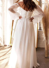 A-Line Off-the-Shoulder Sleeves Chiffon Floor Length Wedding Dress