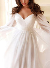 A-Line Off-the-Shoulder Sleeves Chiffon Floor Length Wedding Dress