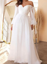A-Line Off-the-Shoulder Sleeves Chiffon Floor Length Wedding Dress