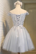 A-Line Off-the-Shoulder Short Sleeveless Grey Tulle Homecoming Dress PD139