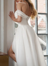 A-Line Sleeveless Off-The-Shoulder Tea-Length Organza Wedding Dresses