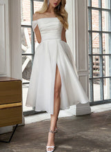 A-Line Sleeveless Off-The-Shoulder Tea-Length Organza Wedding Dresses