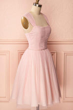 A-Line Pink Tulle Straps Pleats Beading Homecoming Dress Short Prom Dress  PD274