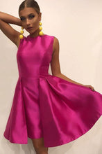 A-Line Round Neck Pleated White Satin Homecoming Party Dress PD1998