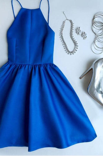 A Line Royal Blue Backless Short Prom Dresses Homecoming Dresses PD347