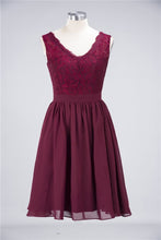 A-Line Ruffles Chiffon Lace V-Neck Evening Party Dress Sleeveless Knee-Length Homecoming Dress