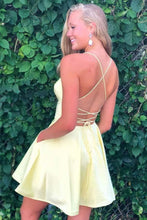 A-line Satin Fit and Flare Yellow Homecoming Dress with Pockets PD333