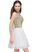 A-line Scoop Short Sequins White Cute Homecoming Dresses with Sequins