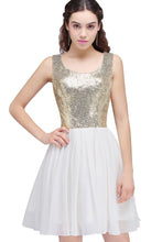 A-line Scoop Short Sequins White Cute Homecoming Dresses with Sequins